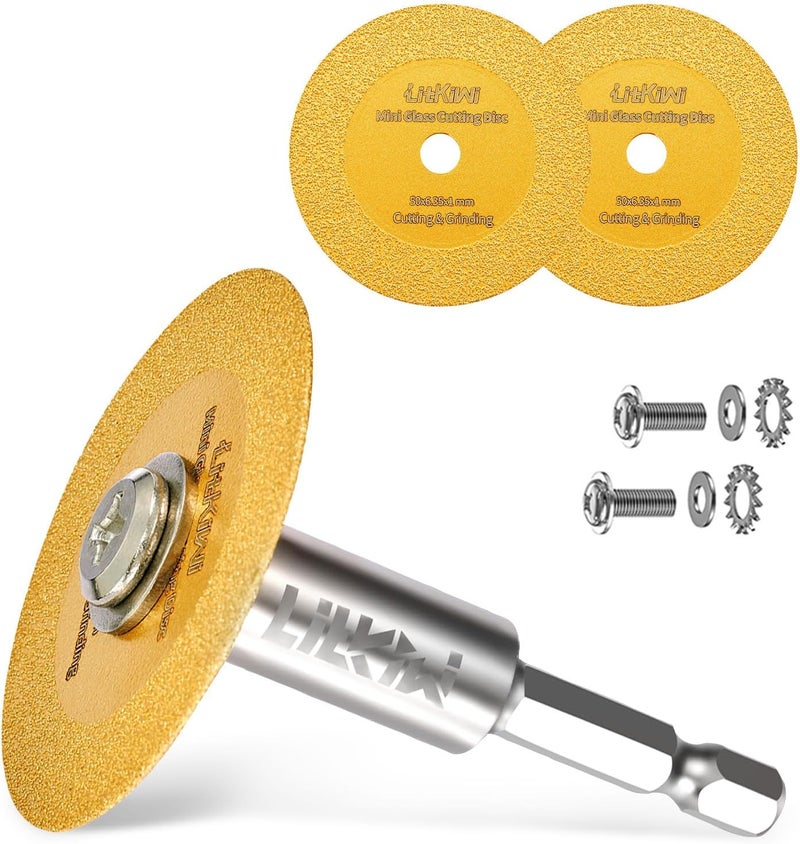LitKiwi 1/4" Hex Shank with 2PCS Diamond Cutting Blade Wheel for PVC Pipe Cutter,Mini Glasses Cutting Disc Also for Cutting Glass, Jade, Crystal, Ceramics and etc. - Image 1